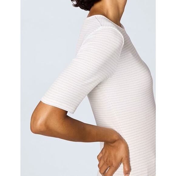 Vince Women Off White Striped Rib Knit Viscose Casual Elbow Sleeve Top Size XS - Picture 4 of 6